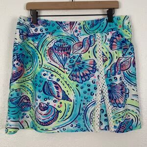 Aryeh Seashell Print Eyelet Lace Trim Pocket Skort Resort Palm Beach Size XL